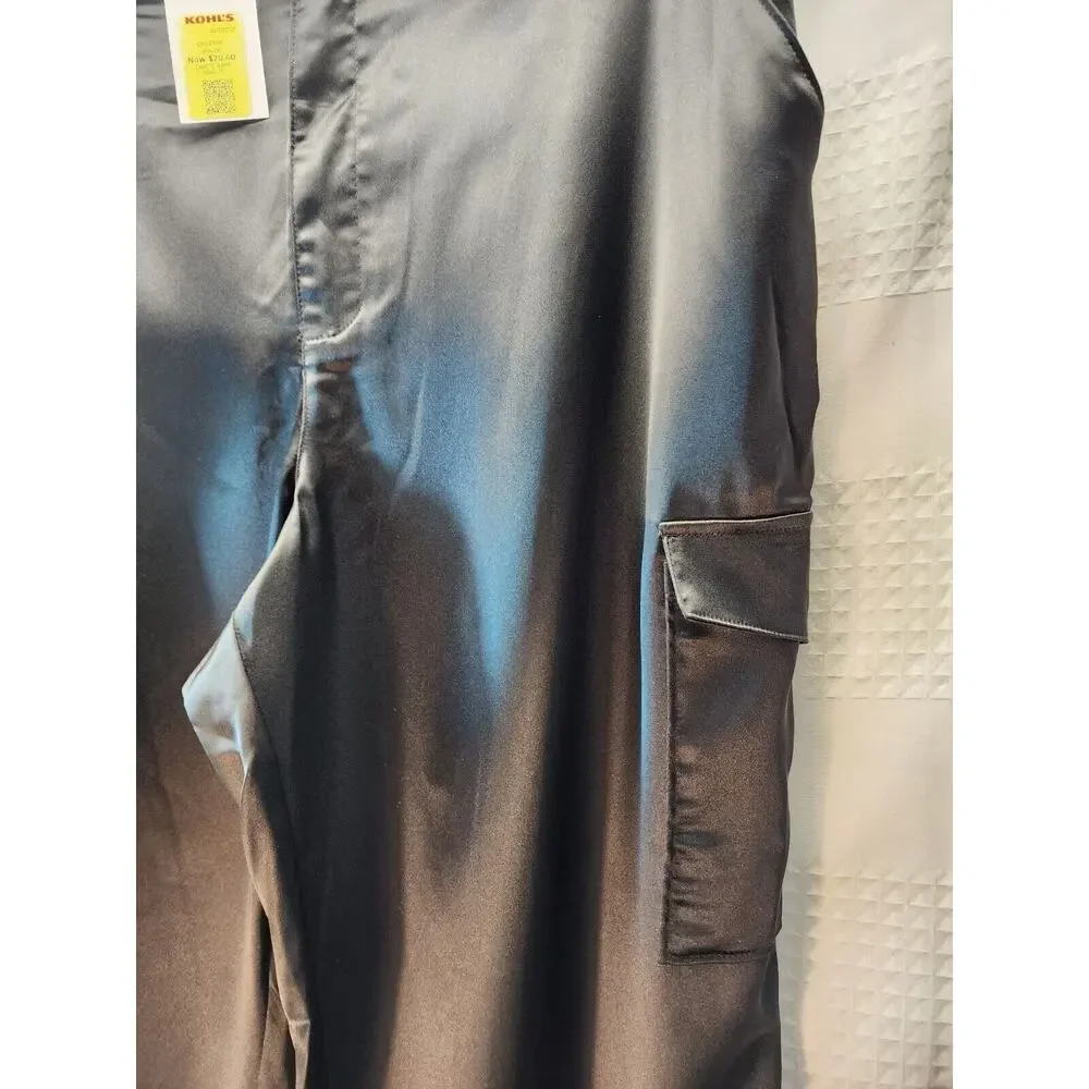 Intempo Cargo Pants Womens Size 8 Ruched Satin Ruched Black Drawstring Leg Sexy - Picture 6 of 10